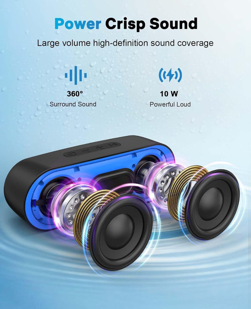 Bluetooth Speakers, Waterproof Portable Speakers with TWS, 24 Playtime, Stereo Sound, Wireless for Home Shower Pool Beach Outdoor (Black)