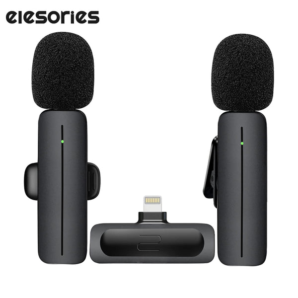 2 Pack Wireless Mini Lavalier Lapel Microphone for iPhone,iPad - Cordless Double Mics Plug and Pick-up 2.4G Ultra-Low Delay Built-in Noise Reduction Chip 5H Working Time for Two-Person Creator