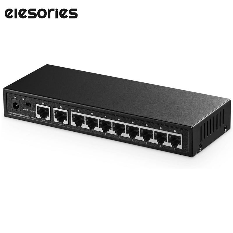 10 Port Gigabit Ethernet Switch, 8 Ports 100/1000Mbps, 2 Gigabit Uplink, Support Vlan, Metal Case Unmanaged Plug and Play