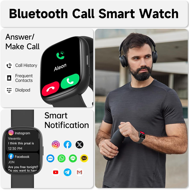 Smart Watch for Men Women,Alexa Built-in Smartwatch(Answer/Make Calls),1.83" HD Fitness Tracker,IP68 Waterproof 100+ Sport Mode Activity Tracker,Heart Rate SpO2 Sleep Monitor,iOS Android Compatible