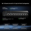 10 Port Gigabit Ethernet Switch, 8 Ports 100/1000Mbps, 2 Gigabit Uplink, Support Vlan, Metal Case Unmanaged Plug and Play