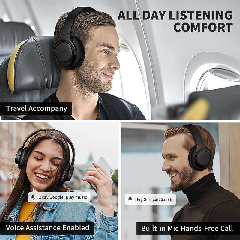 Bluetooth Headphones Over Ear, 65 Hours Playtime Wireless Headphones with Microphone,Foldable Lightweight Headset with Deep Bass,HiFi Stereo Sound for Travel Work Cellphone