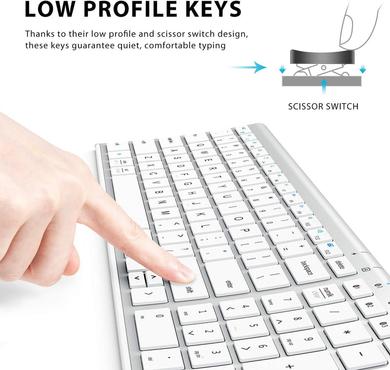 BK10 Bluetooth Keyboard, Multi Device Keyboard Rechargeable Bluetooth 5.1 with Number Pad Ergonomic Design Full Size Stable Connection Keyboard for iPad, iPhone, Mac, iOS, Android, Windows