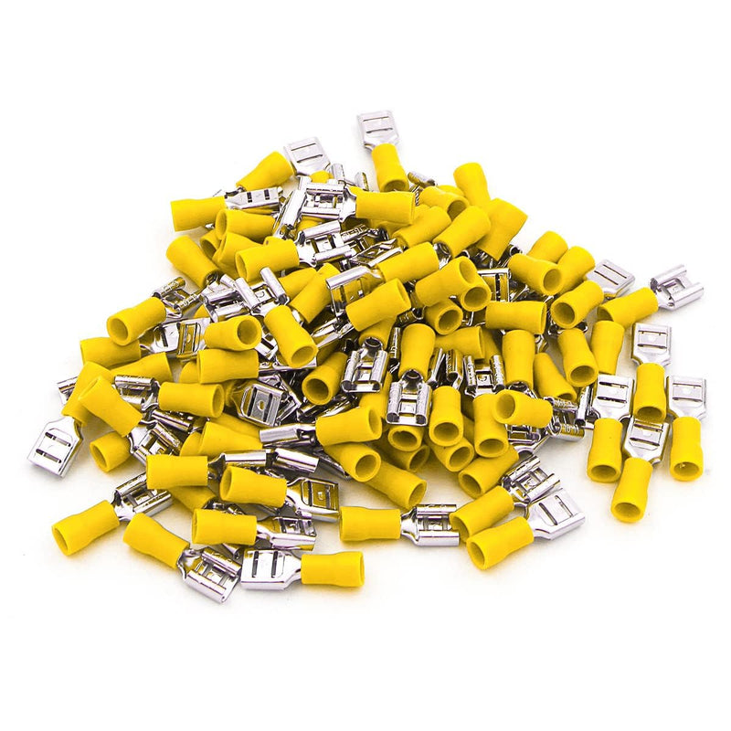 1/4" Female Quick disconnects Vinyl Insulated Spade Wire Connector Electrical Crimp Terminal 12-10 AWG Yellow (100PCS)