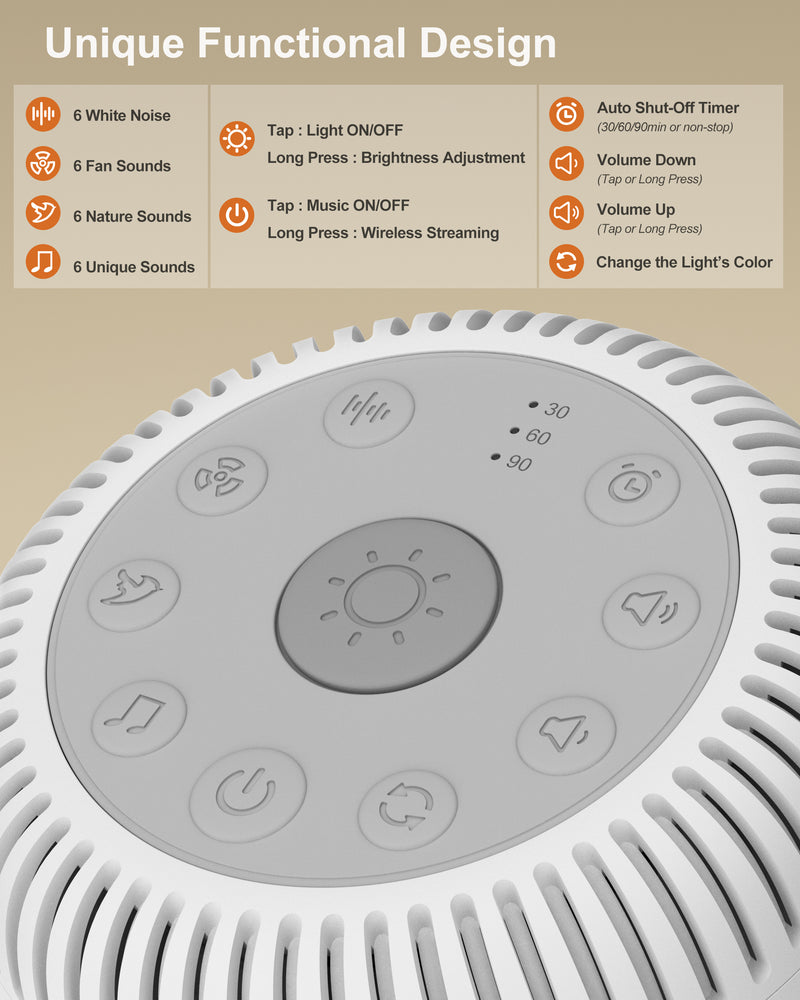 elesories S5-STD White Noise Sound Machine with LED Night Light